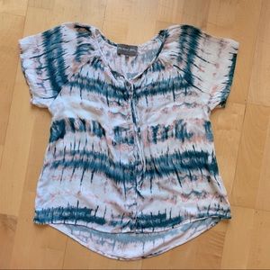 Michael Stars Shibori Print Button Up Peasant Top
